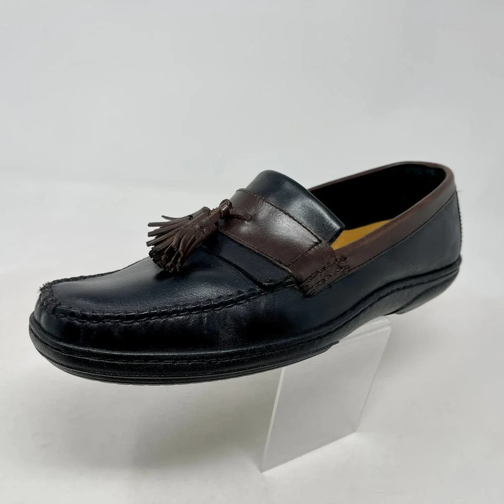Cole Haan Mens Sz 8 M Loafer Black Brown Tassle Driving‎ Leather S1009-1373